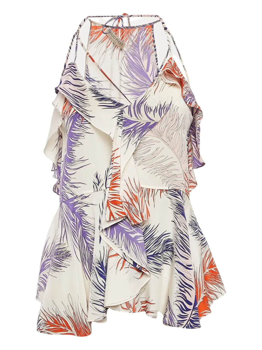 PUCCI Pre-Owned feather-print ruffled top | Neutrals | Image 1