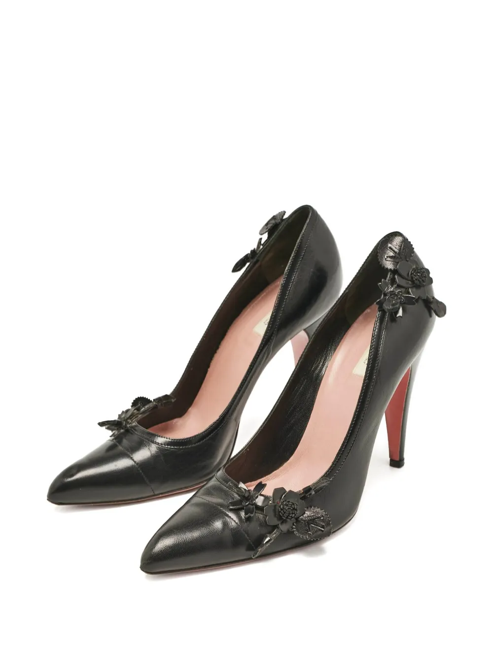 Prada Pre-Owned Leren pumps met bloemdetail - Zwart