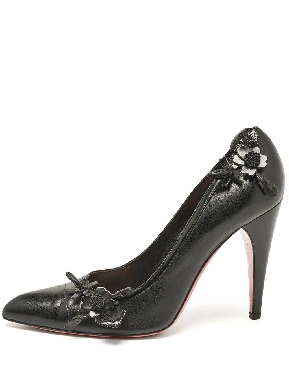 105mm leather flower-detail pumps