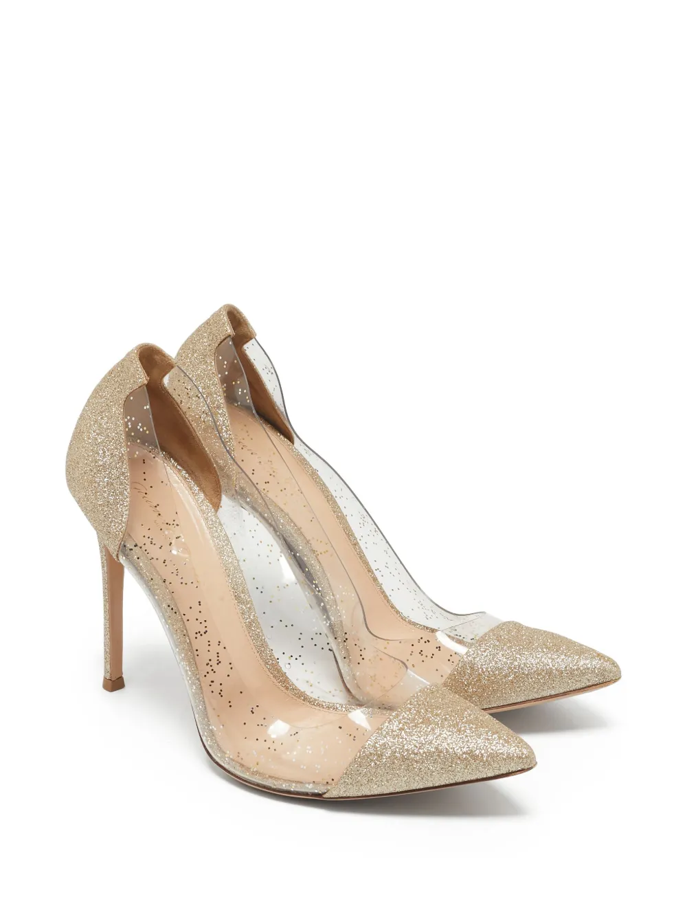 Gianvito Rossi Pre-owned 105 mm Plexi pumps met puntige neus en glitters - Goud