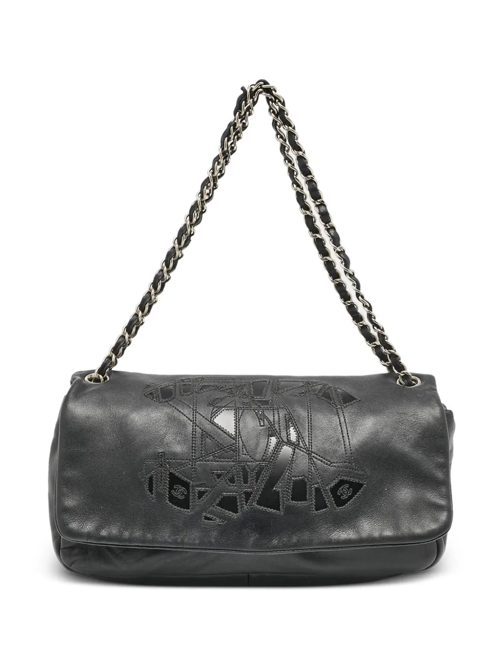 CHANEL Pre-Owned ココマーク モザイク イーストウエスト フラップバッグ - ブラック CHANEL Pre-Owned ココマーク モザイク イーストウエスト フラップバッグ - ブラック