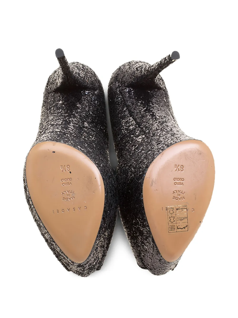 Pre-owned Casadei 145mm Glitter Platform Pumps In Black