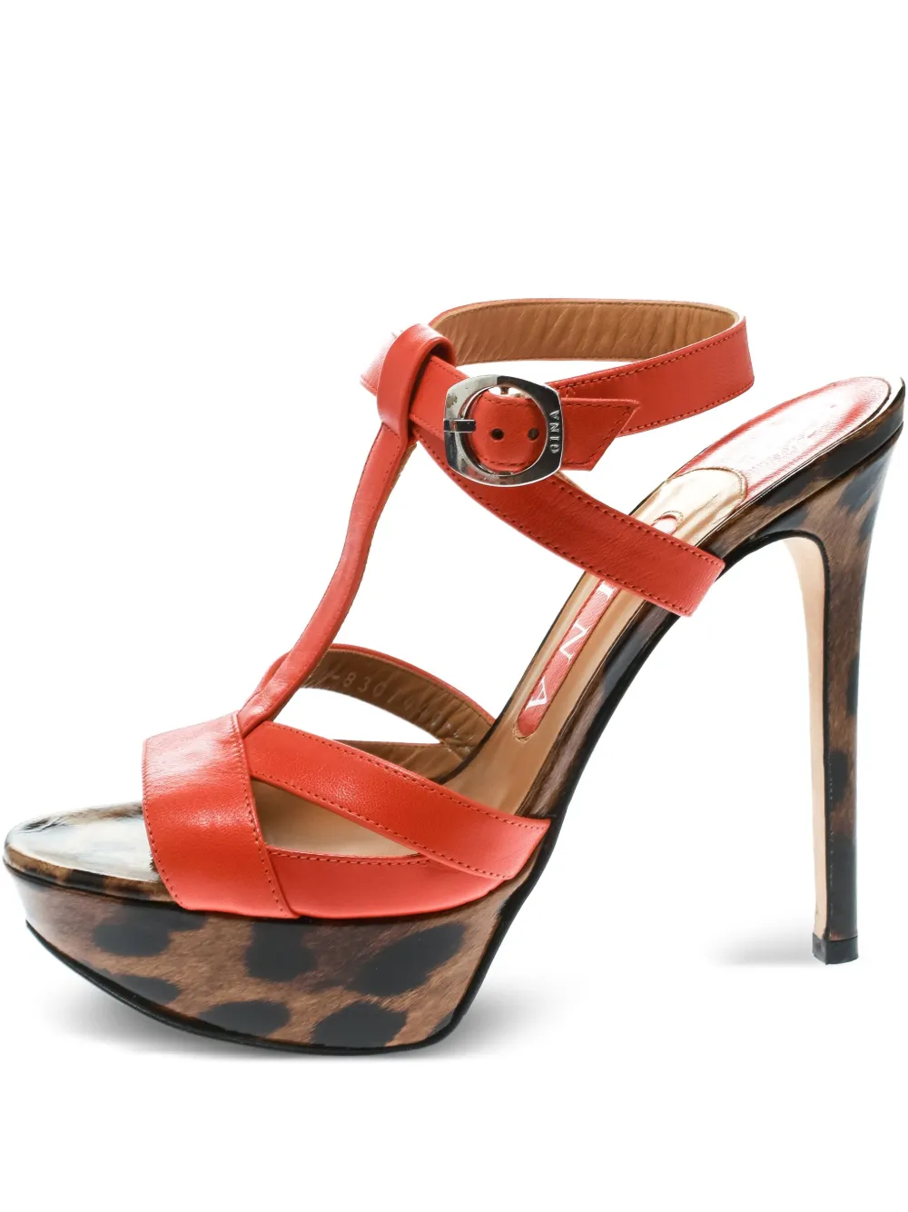 Gina Sandali in pelle con plateau leopardato - Arancione
