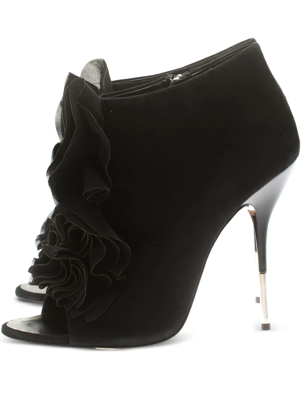 Giuseppe Zanotti Vintage 2024 135 mm suède enkellaarzen met ruches - Zwart
