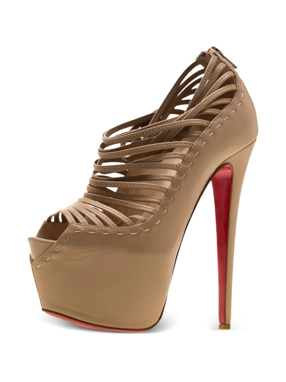 Christian Louboutin Pre-Owned 135 mm Zoulou sandalen met plateauzool en open neus - Beige