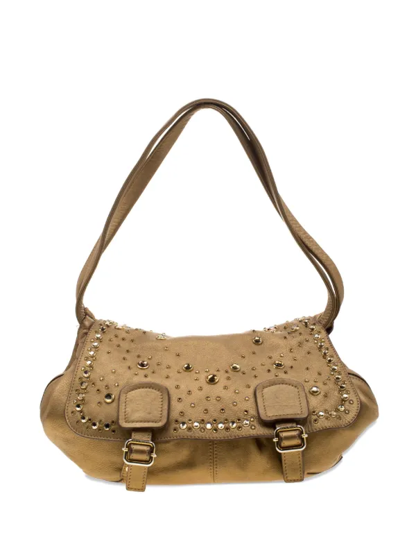 Sonia Rykiel Pre-Owned Studded Leather Shoulder Bag | Gold | FARFETCH