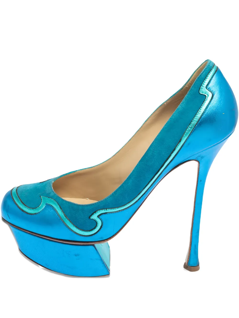 Nicholas Kirkwood 135mm suede-panelled platform pumps - Blu