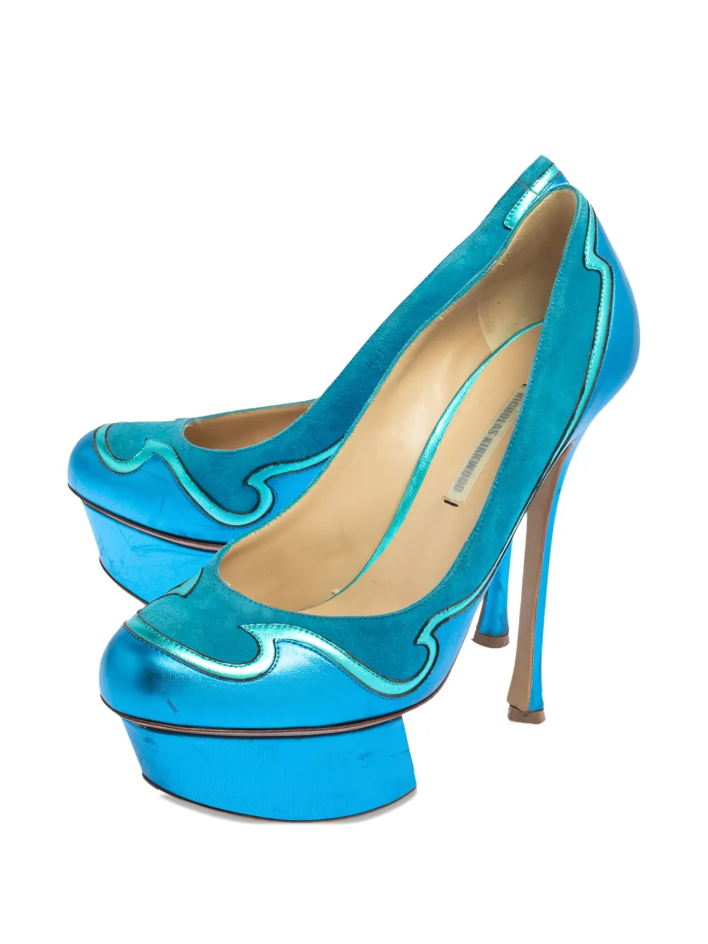 Nicholas Kirkwood 135 mm pumps met suède vlakken en plateauzool - Blauw