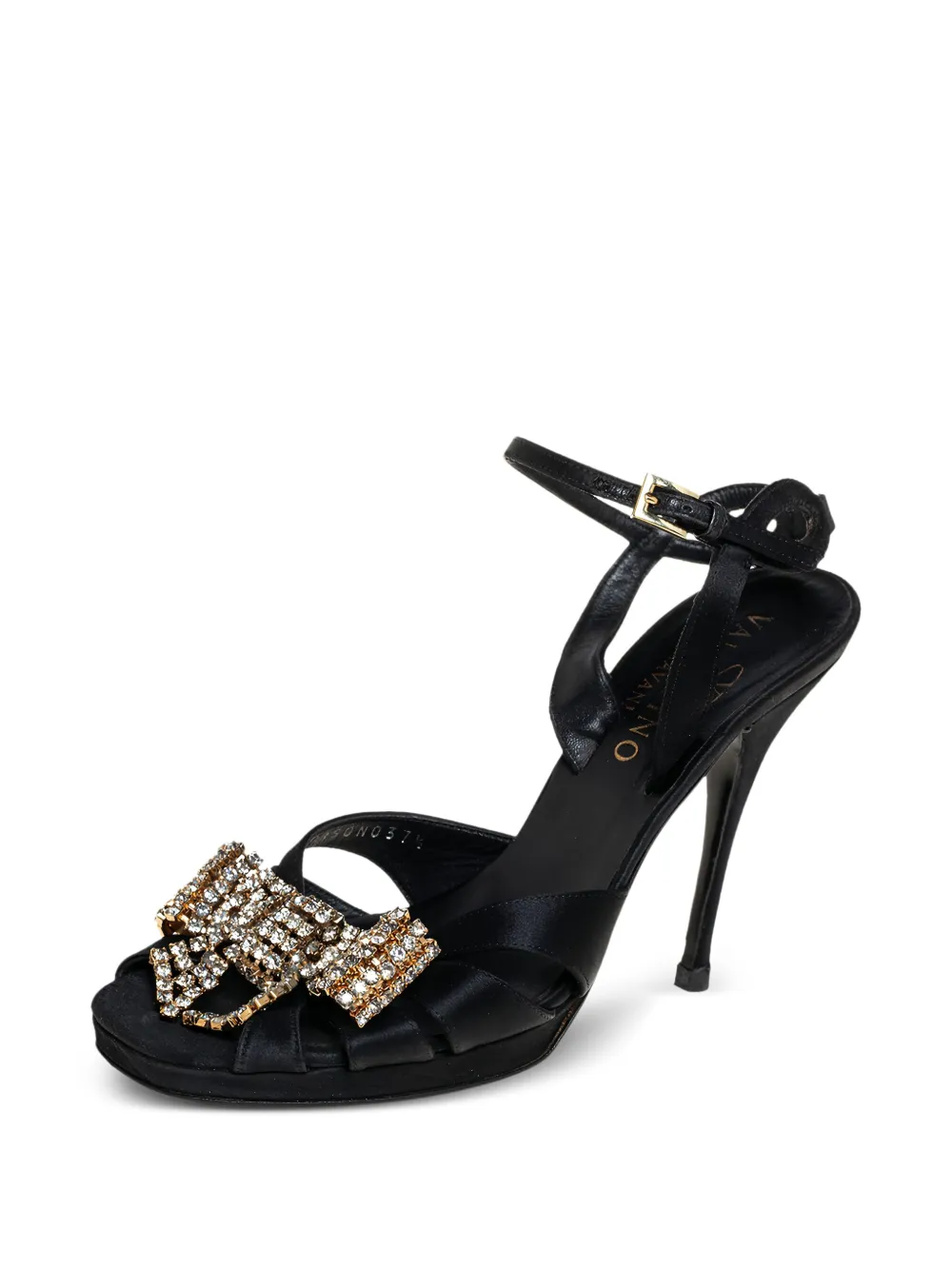 Valentino Garavani Pre-Owned 80 mm satijnen sandalen met kristallen strik - Zwart