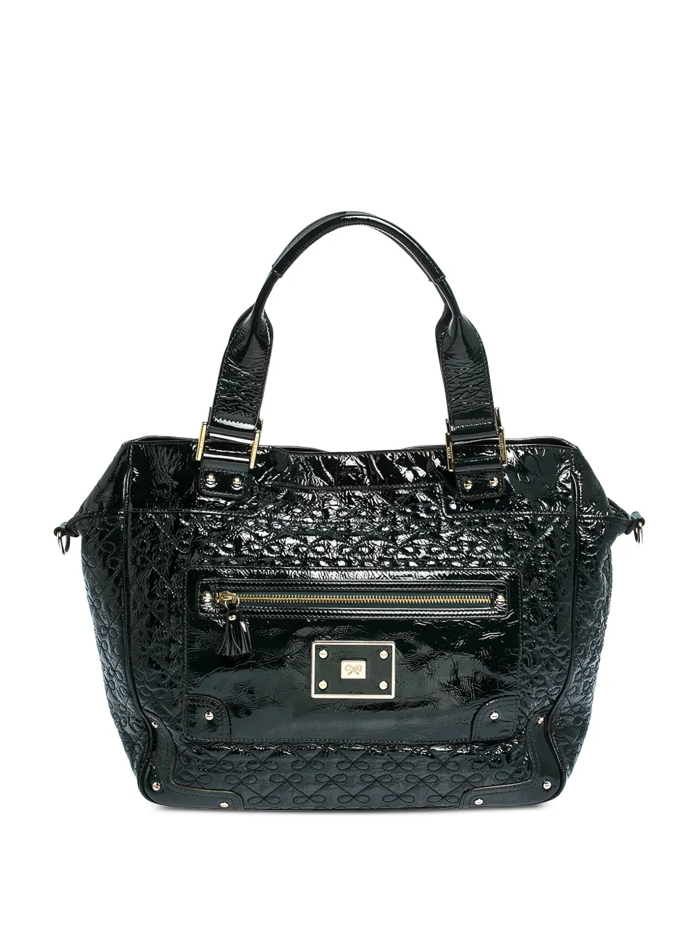 Pre-owned paten-lather tote bag