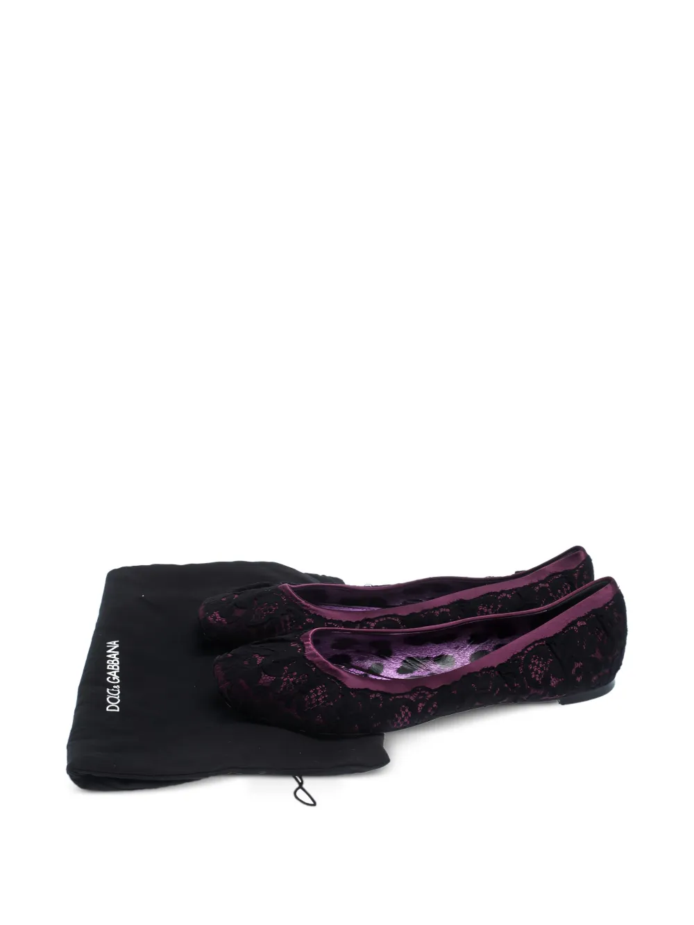 Pre-owned Dolce & Gabbana Lace Satin Ballet Flats