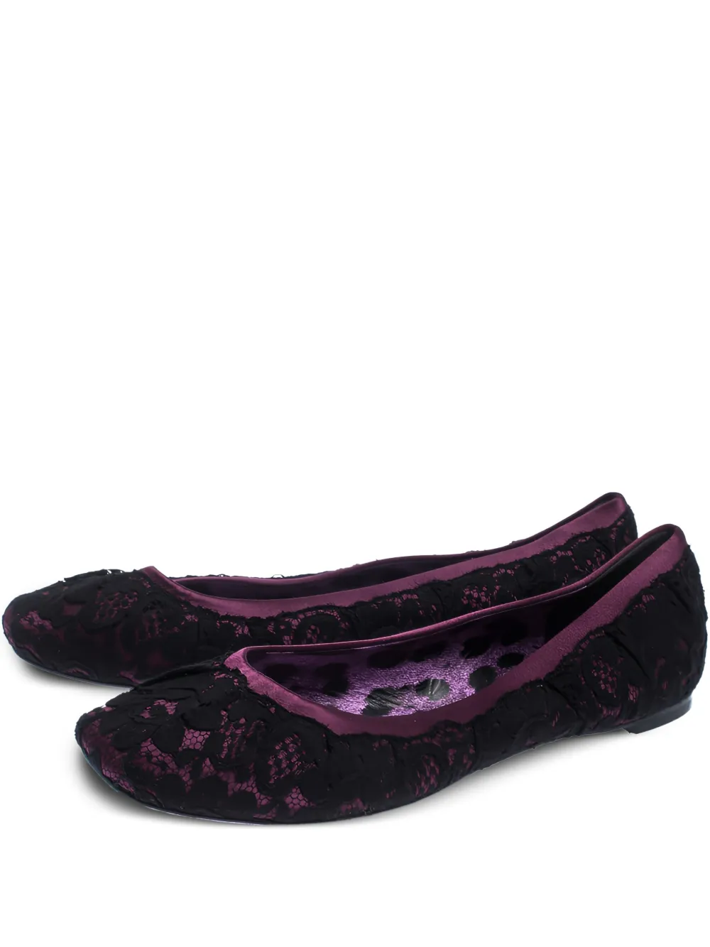 Pre-owned Dolce & Gabbana Lace Satin Ballet Flats
