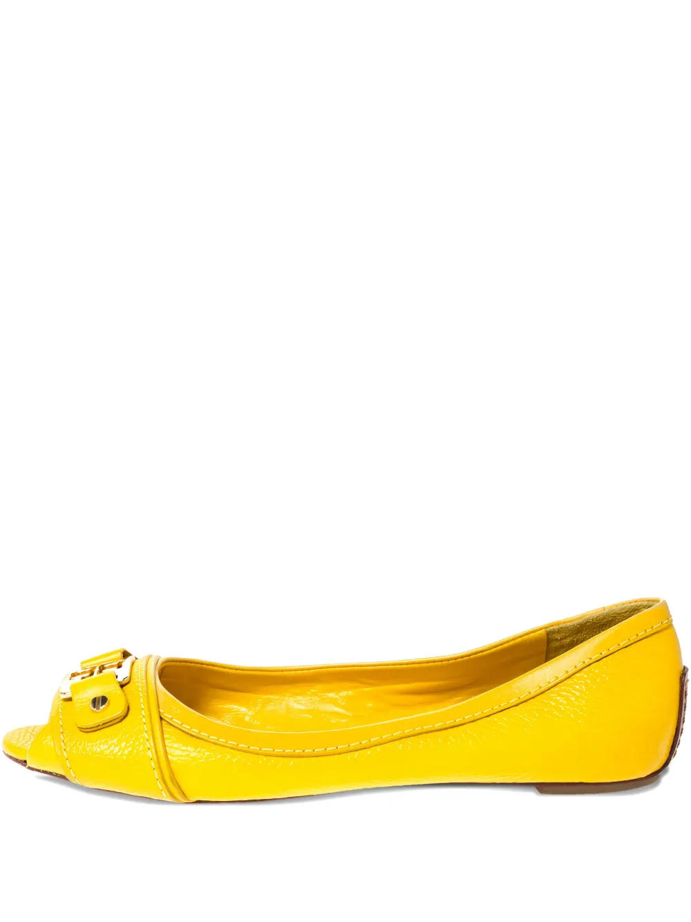 Pre-owned Tory Burch Leather Buckle Flats In Yellow