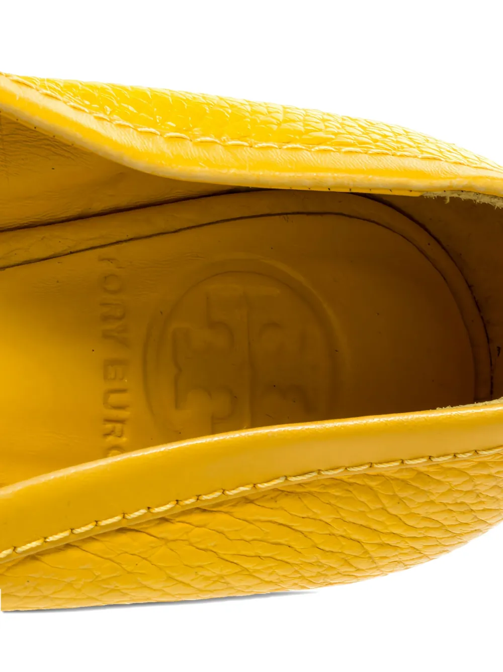 Pre-owned Tory Burch Leather Buckle Flats In Yellow