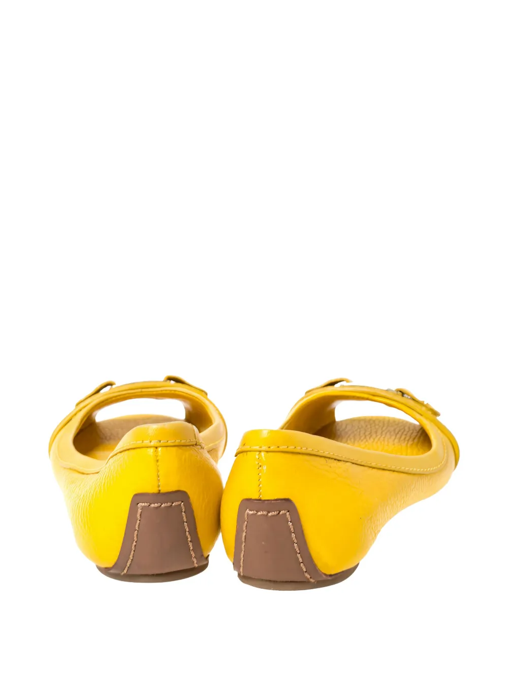 Pre-owned Tory Burch Leather Buckle Flats In Yellow