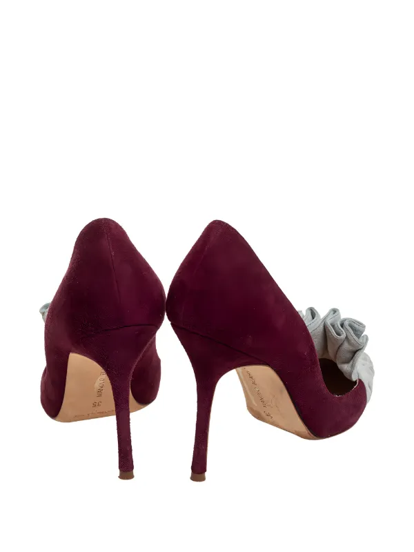 MANOLO BLAHNIK レッド スエード ハイヒール Manolo Blahnik Red Suede Bow Embellished Heeled Mules | eBay