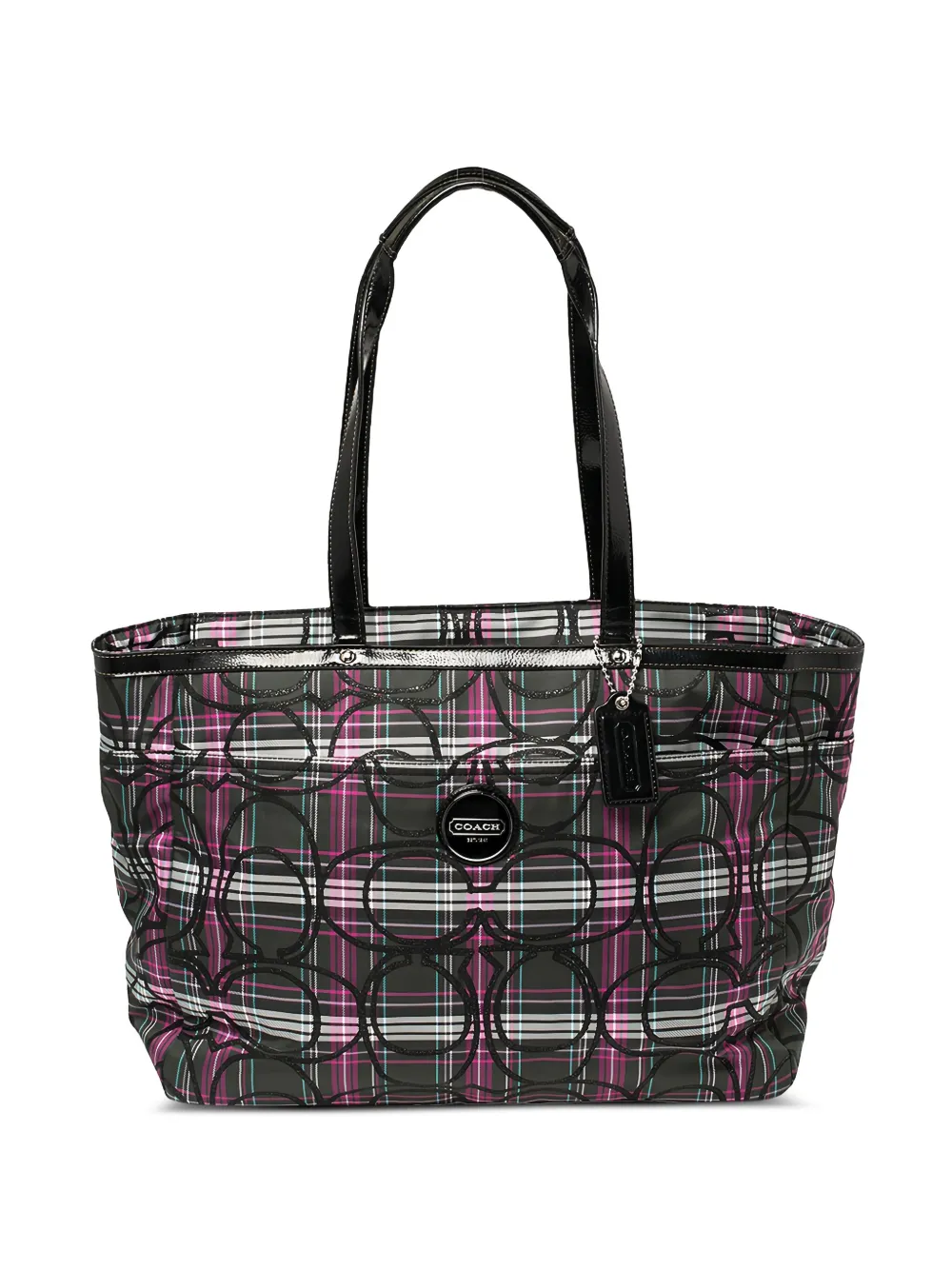 Coach Vintage Pre-owned medium leather plaid-pattern tote bag - ブラック Coach Vintage Pre-owned medium leather plaid-pattern tote bag - ブラック