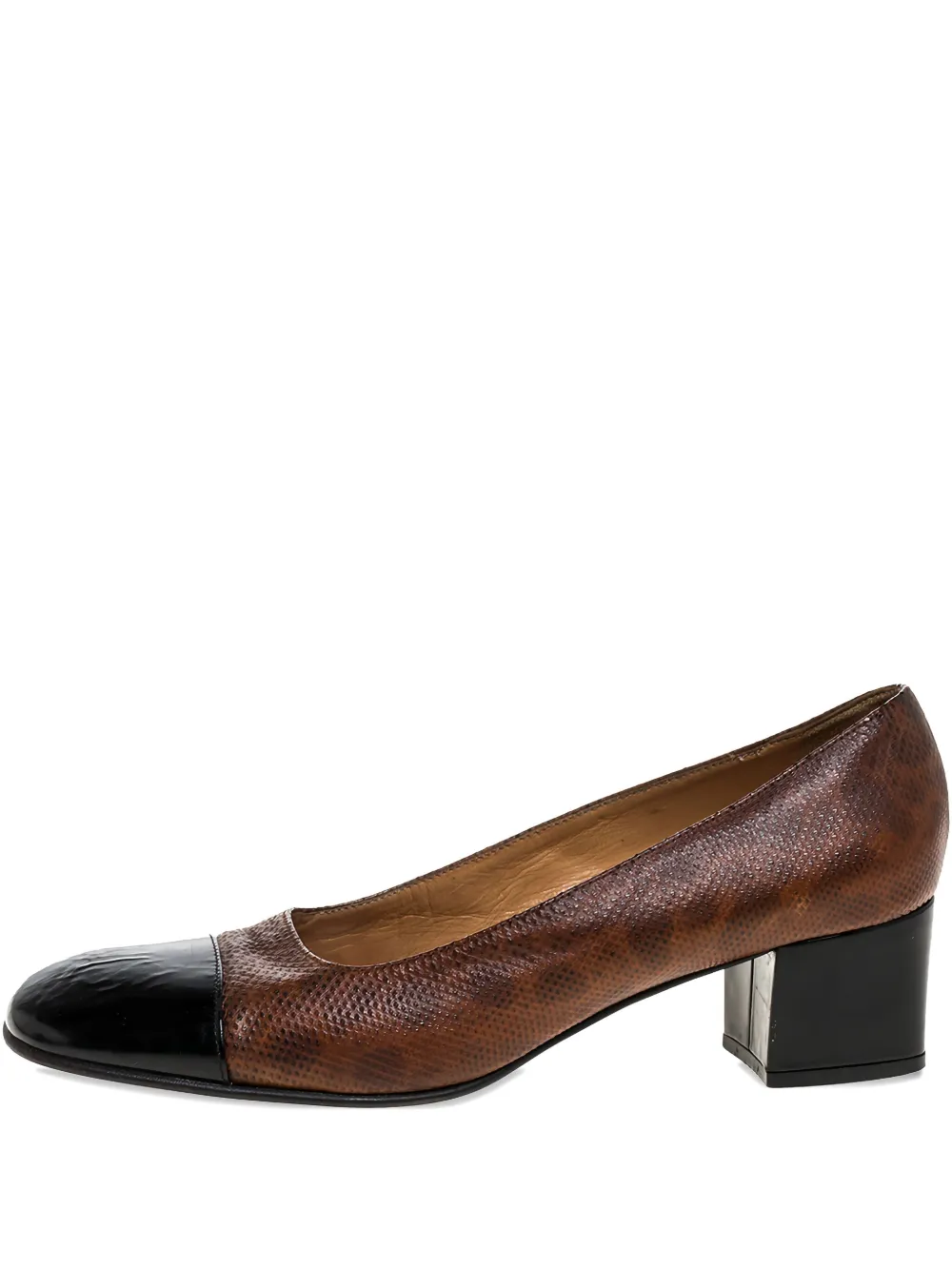 pre-owned 45mm embossed-leather block-heel pumps