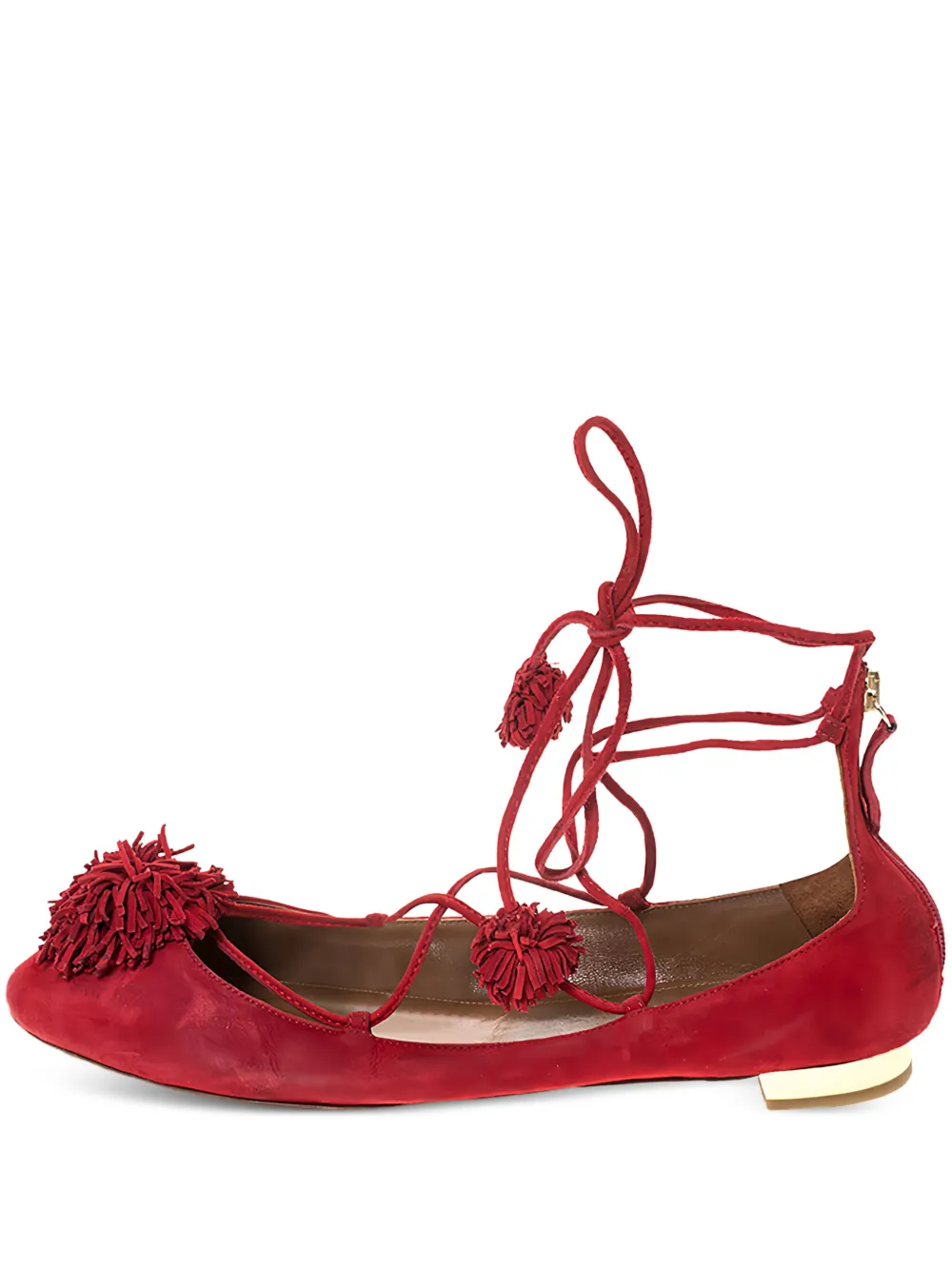 Aquazzura pre-owned Sunshine pompom ankle-tie ballet flats | Red | Image 1