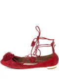 Aquazzura pre-owned Sunshine pompom ankle-tie ballet flats - Red