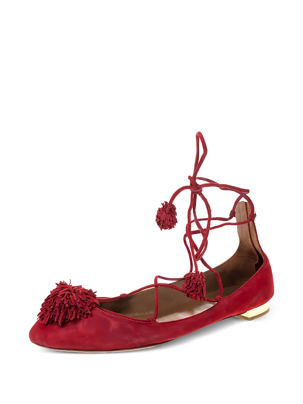 Aquazzura pre-owned Sunshine pompom ankle-tie ballet flats | Image 2