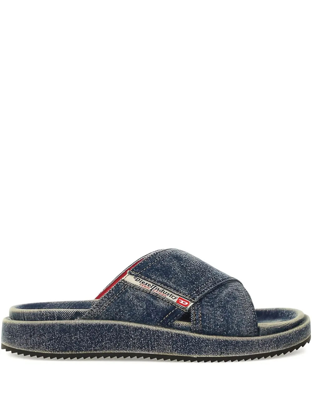 Diesel denim cross-strap slides Blue