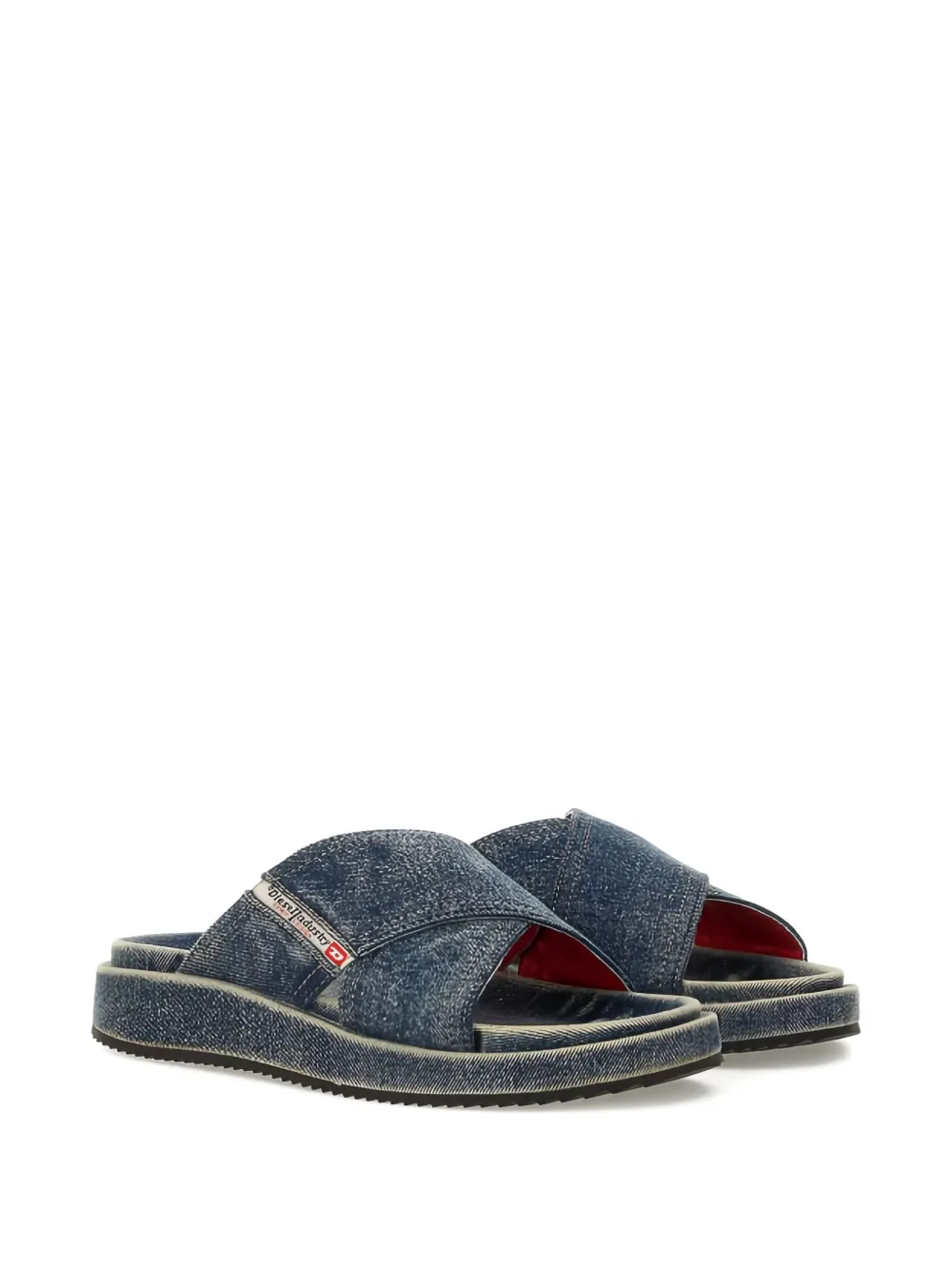 Diesel denim cross-strap slides Blue