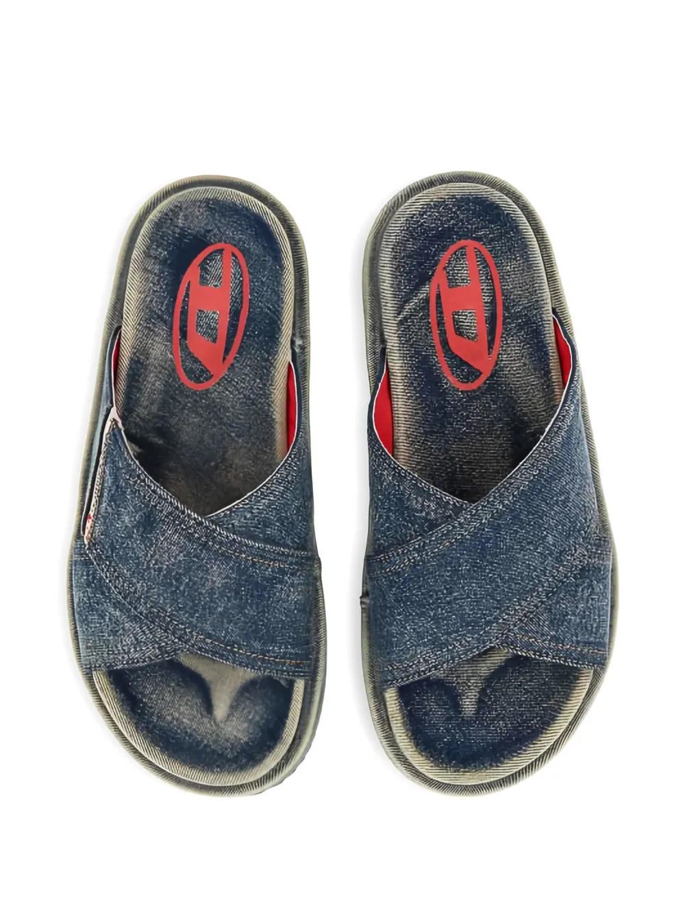 Diesel denim cross-strap slides Blue