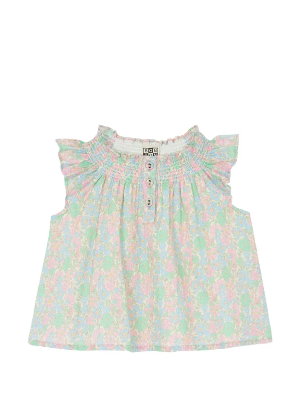 Bonton Top a fiori con ruches - Toni neutri