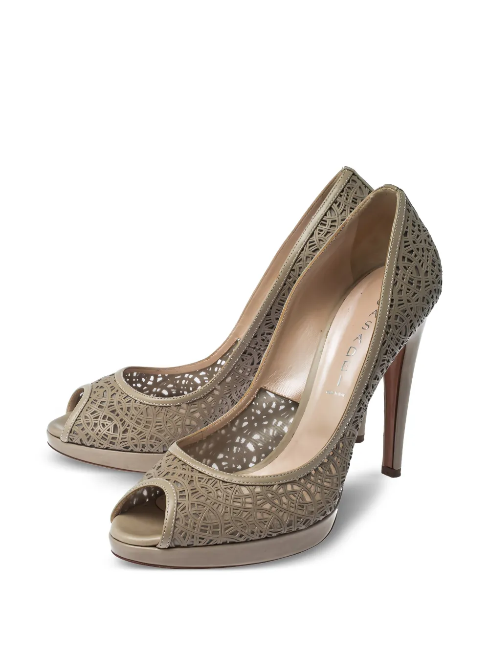 Casadei Vintage Pumps met open neus en geperforeerde details - Grijs