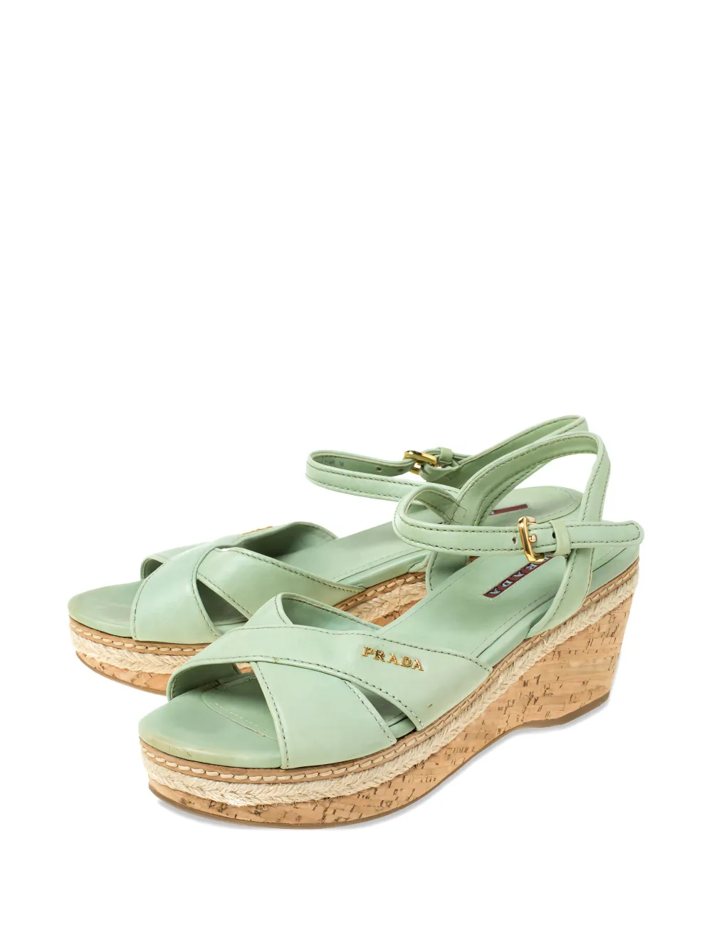 Prada Pre-Owned 60 mm leren sandalen met sleehak - Groen