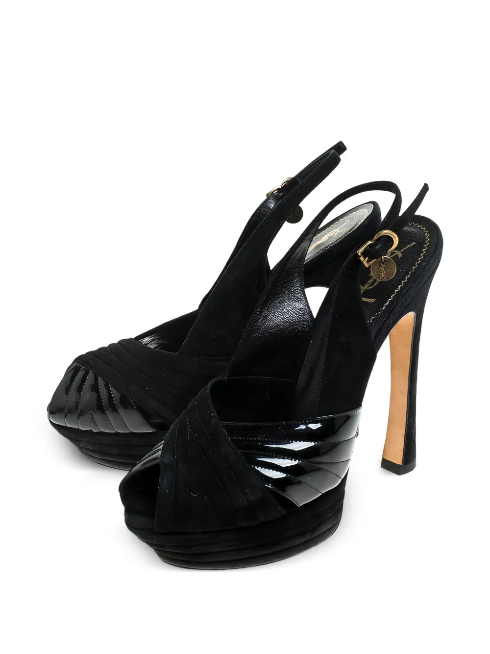 Saint Laurent Pre-Owned 145 mm slingback sandalen met plateauzool - Zwart