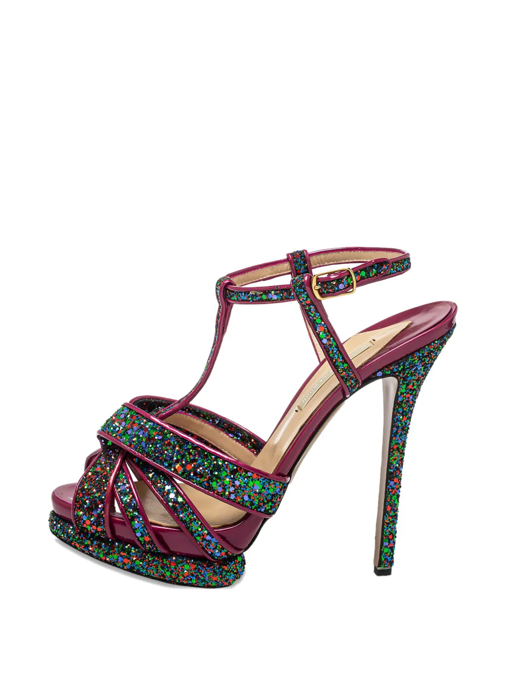 Nicholas Kirkwood Pre-owned 135 mm lakleren sandalen met plateauzool en glitters - Blauw
