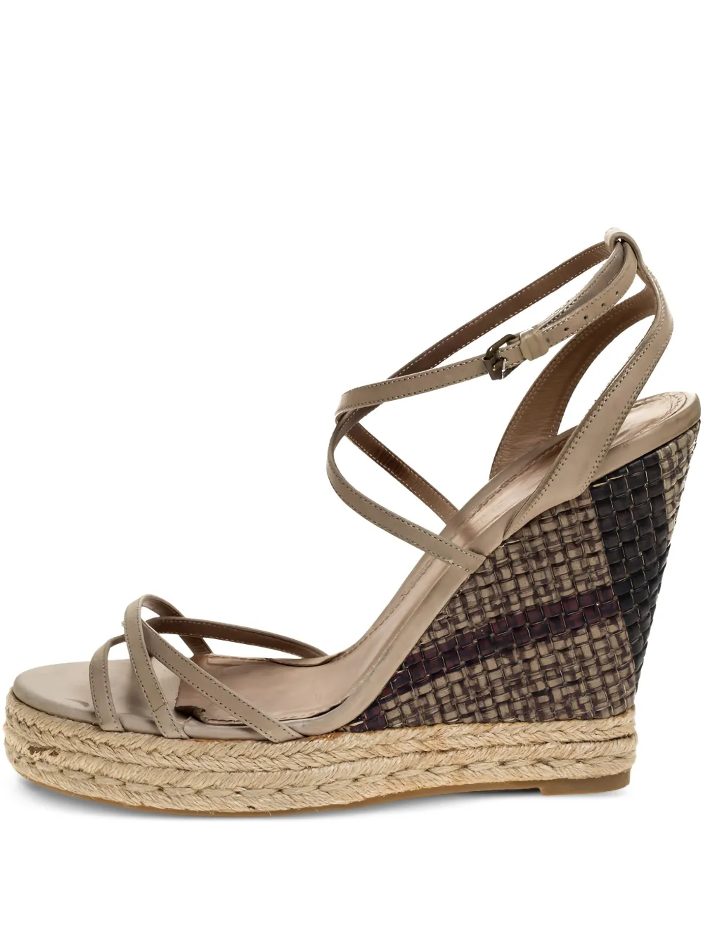 Pre-owned Burberry Leather Espadrille Wedge Sandals In Green