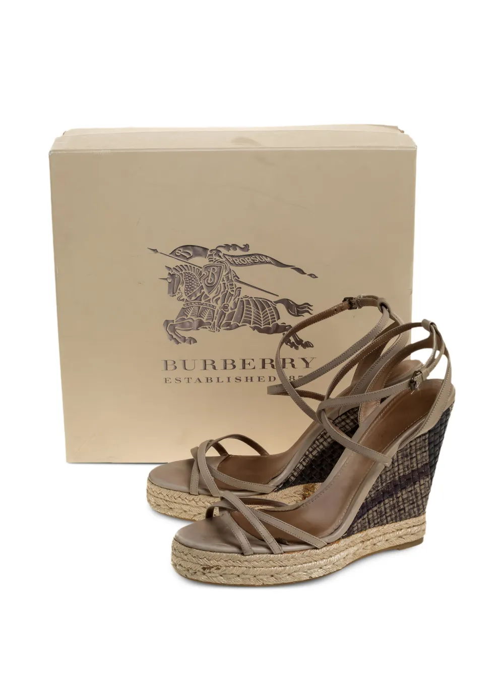 Pre-owned Burberry Leather Espadrille Wedge Sandals In Green