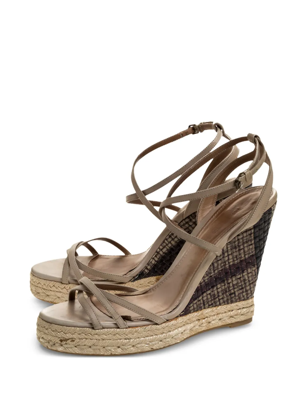 Pre-owned Burberry Leather Espadrille Wedge Sandals In Green