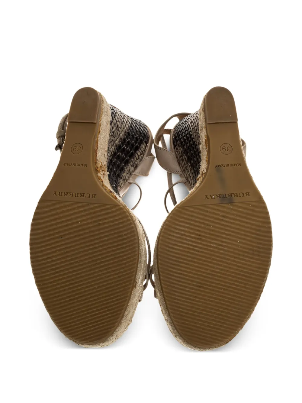 Pre-owned Burberry Leather Espadrille Wedge Sandals In Green