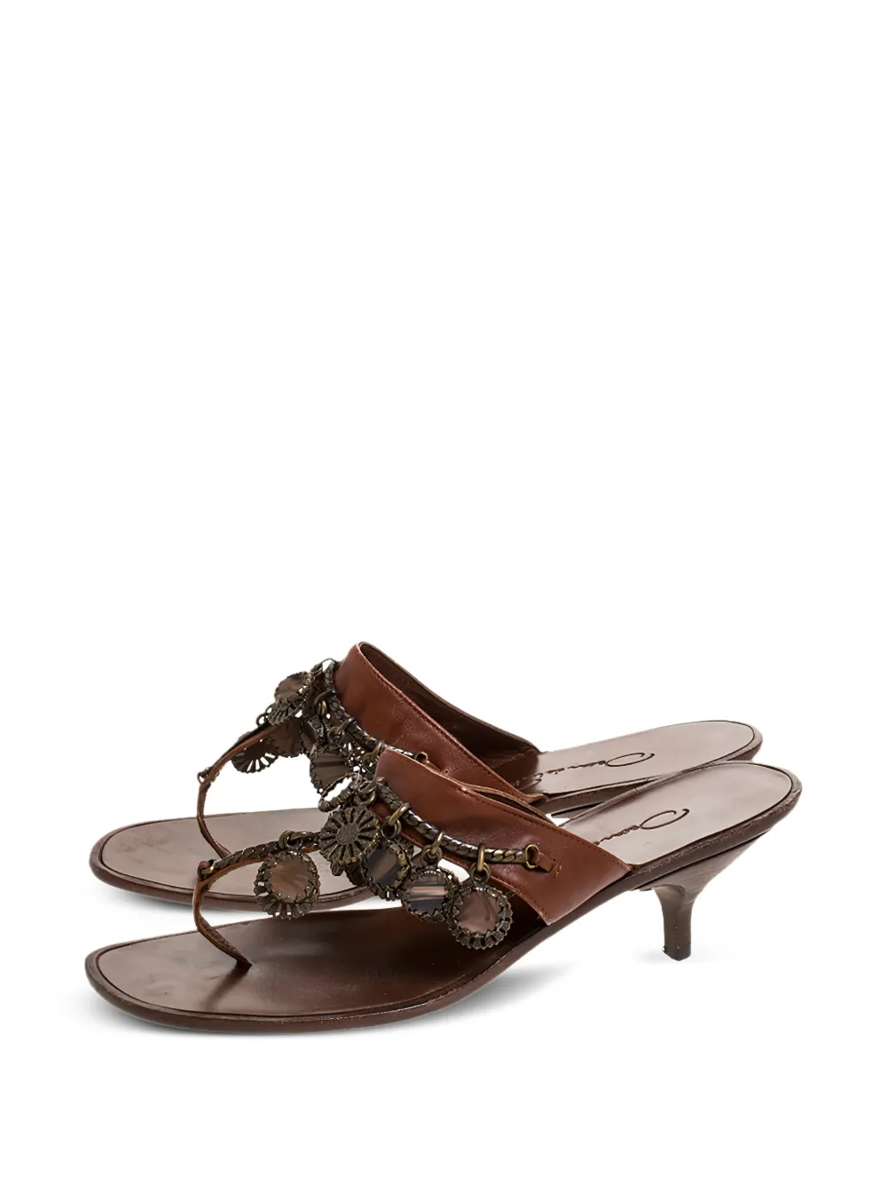Pre-owned Oscar De La Renta Charm-detail Leather Sandals