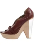 Chloé Pre-Owned 125mm leather wood-heel platform pumps - Brown