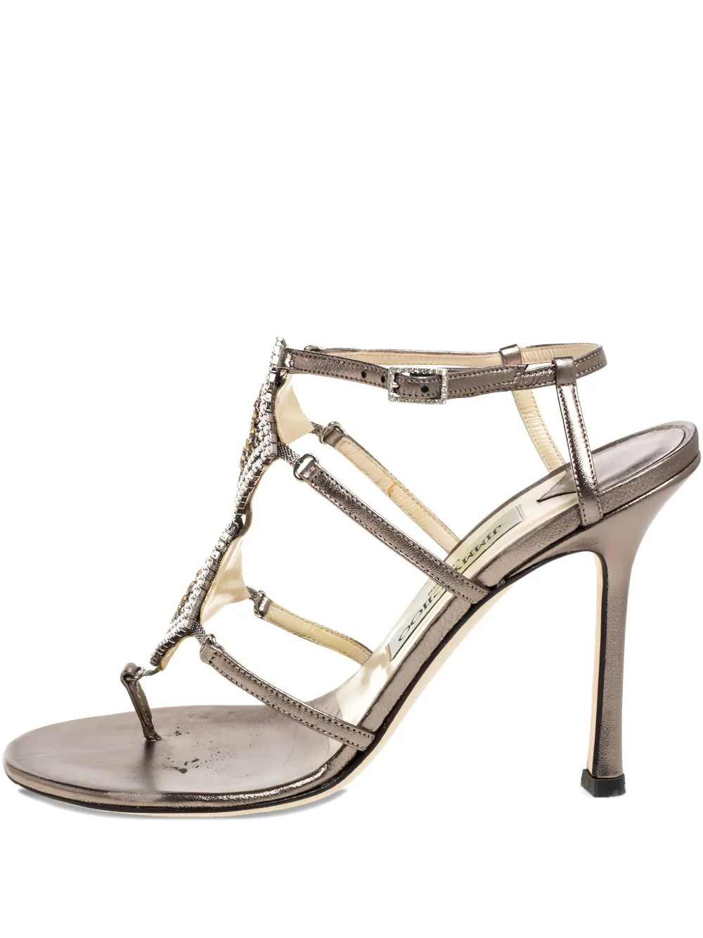 Jimmy Choo Pre-Owned 100mm crystal-embellished leather sandals | Grey | Image 1