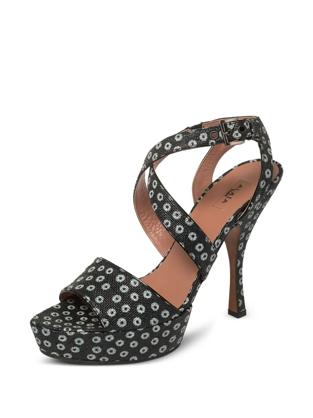 Alaïa Pre-Owned 120 mm sandalen met gekruiste bandjes en bloemenprint - Zwart