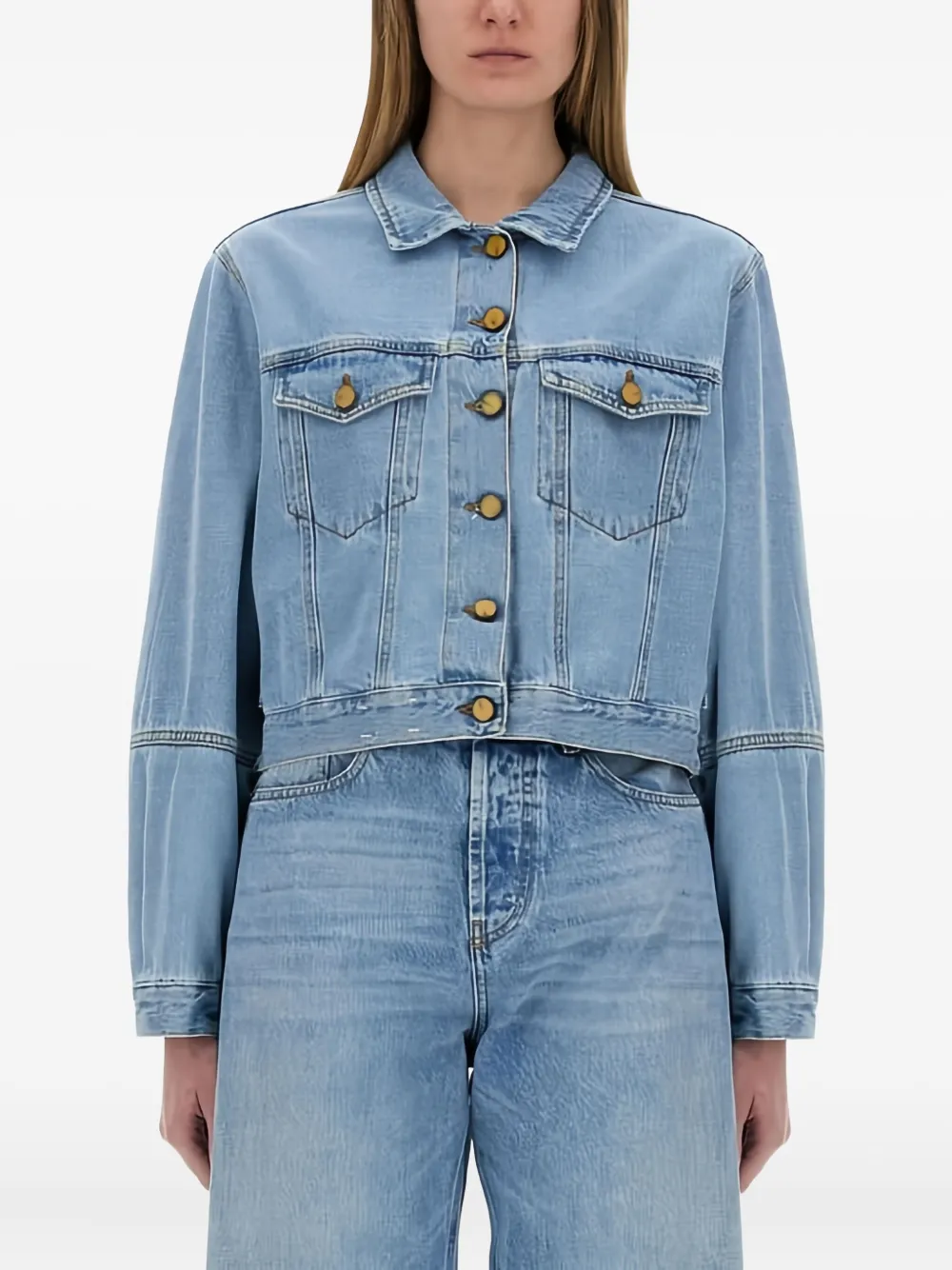 puffed-sleeve denim jacket