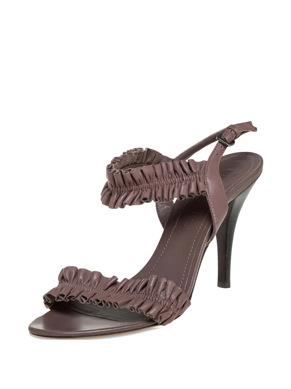 Burberry Pre-Owned Leren sandalen met ruches - Bruin