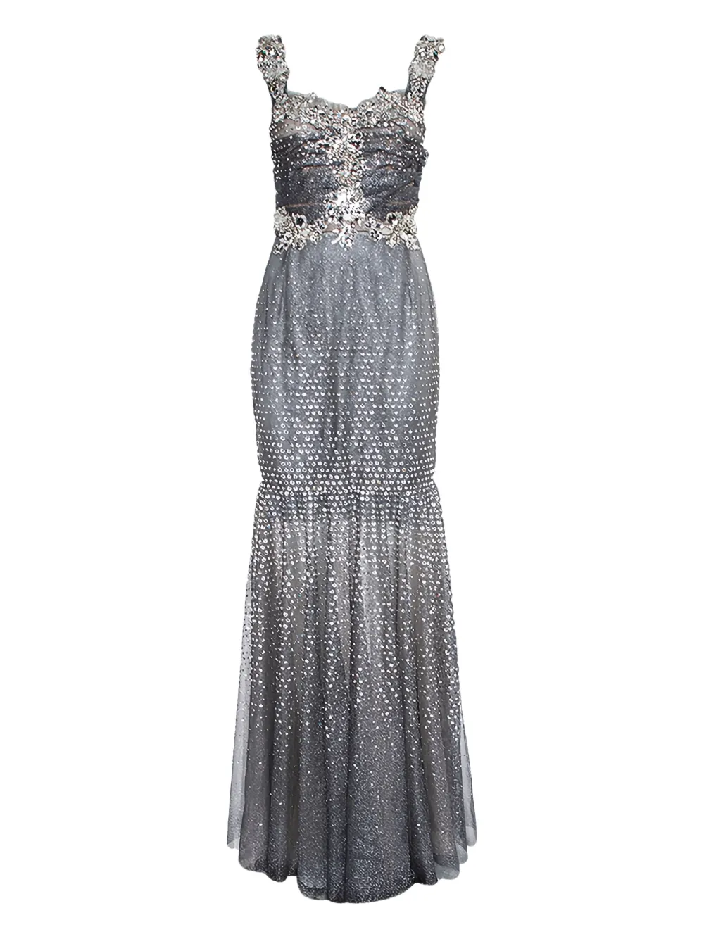 Pre-owned Dolce & Gabbana Crystal-embellishment Floral-detail Gown In Gray
