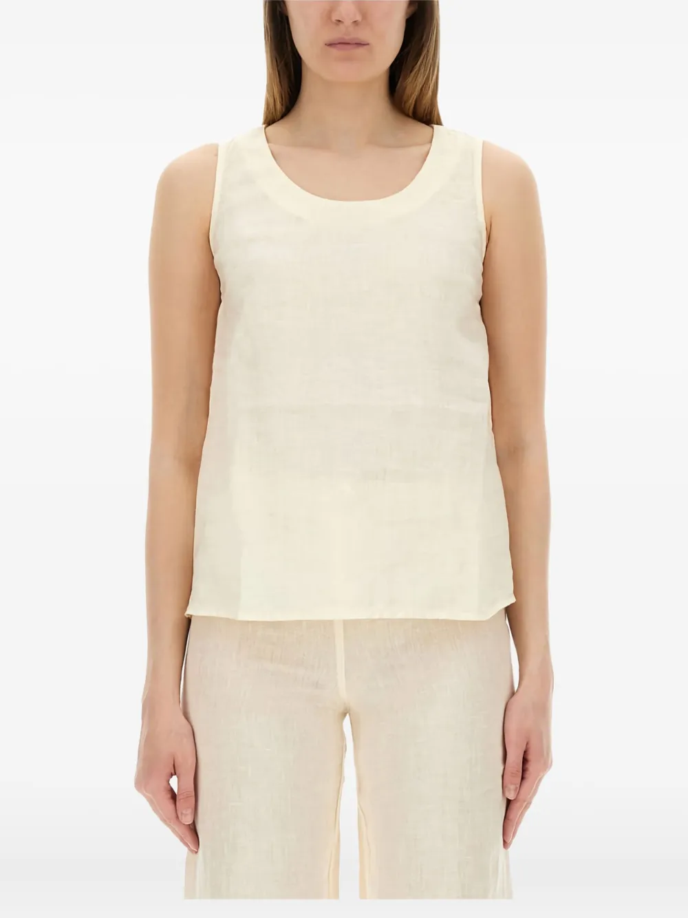 120% Lino Powder Linen Tops In White