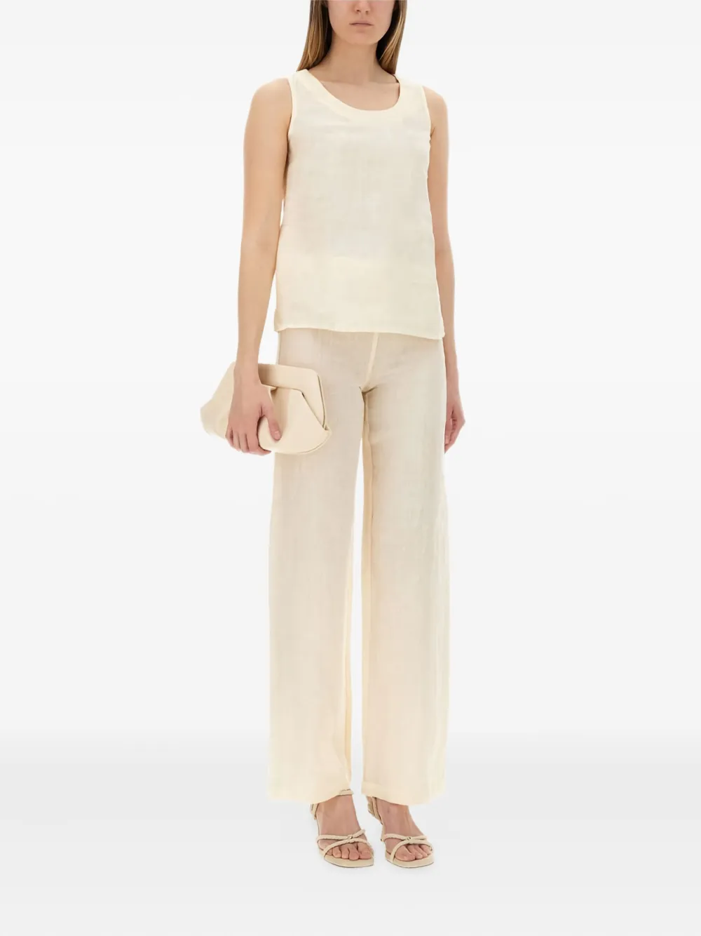 120% Lino Powder Linen Tops In White