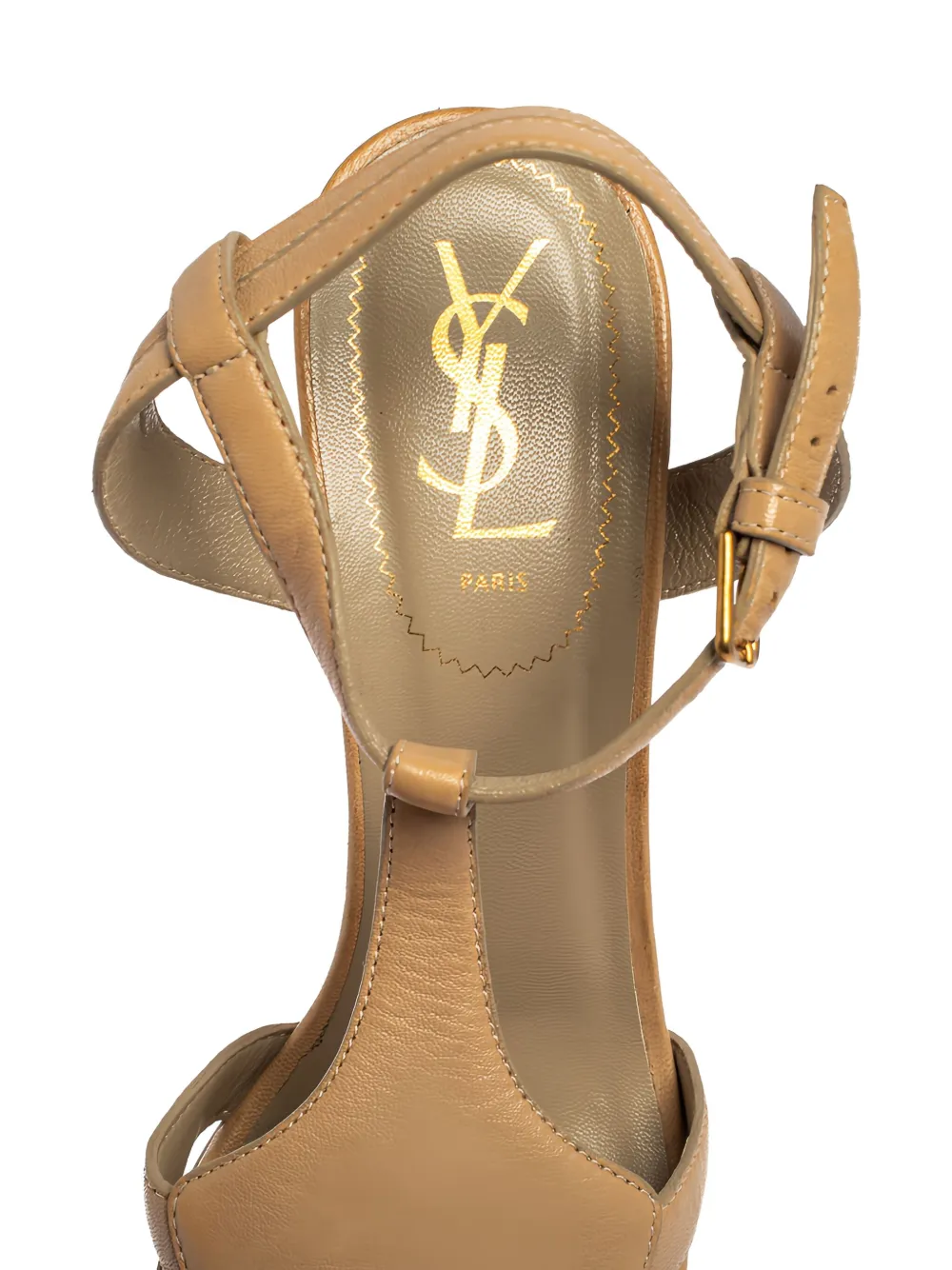 Pre-owned Saint Laurent 140mm Leather Platform Sandals In Neutral
