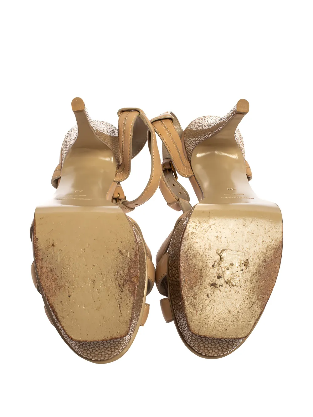 Pre-owned Saint Laurent 140mm Leather Platform Sandals In Neutral