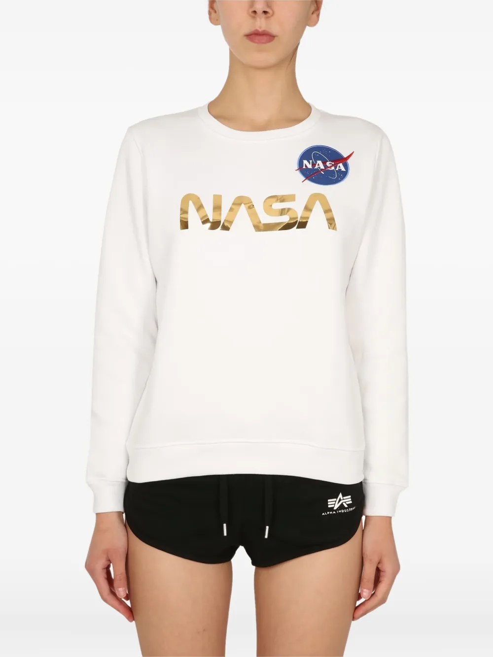 Alpha Industries Nasa-logo Sweatshirt In White