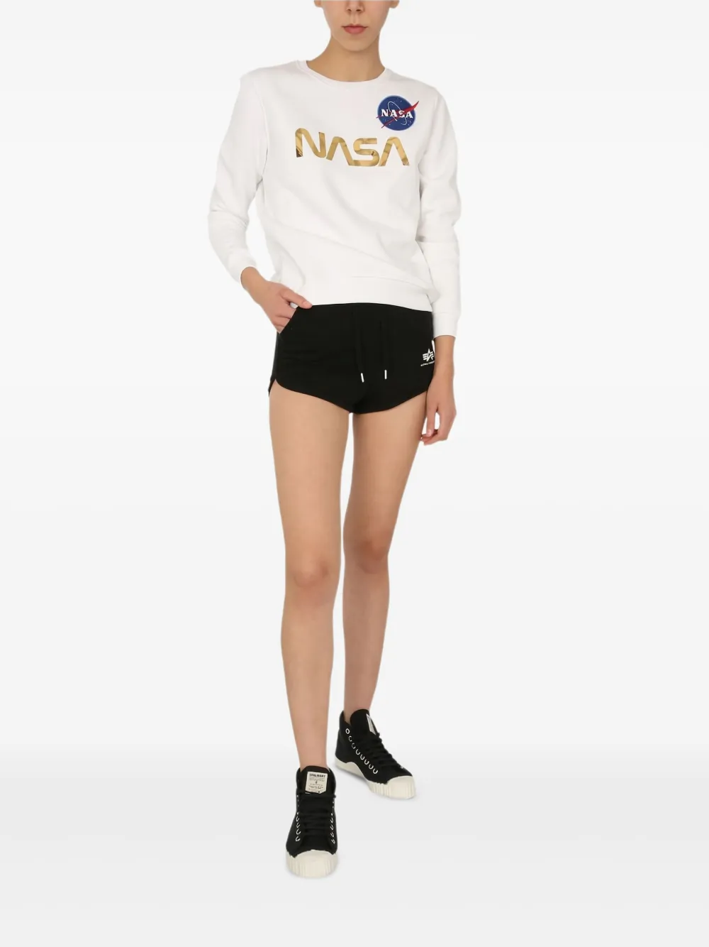 Alpha Industries Nasa-logo Sweatshirt In White